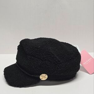 Juicy Couture Sherpa Teddy News boy cap Skipper Black Hat NWT